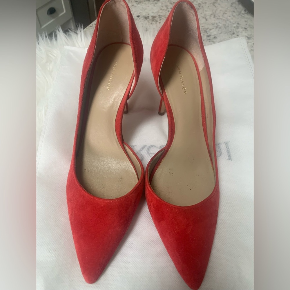 Ann Taylor Red Suede D’Orsay Pumps Heels